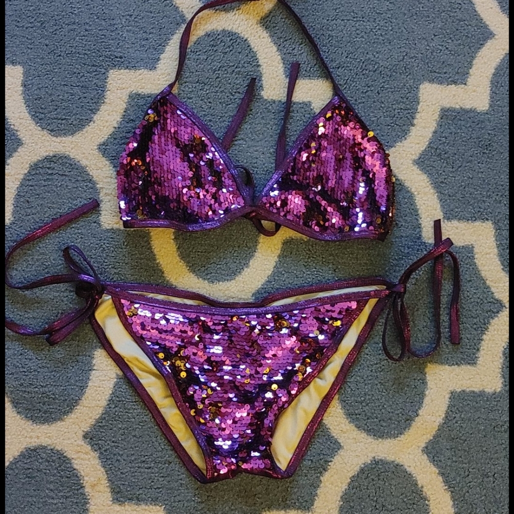 2 PC purple sequin bikini set
